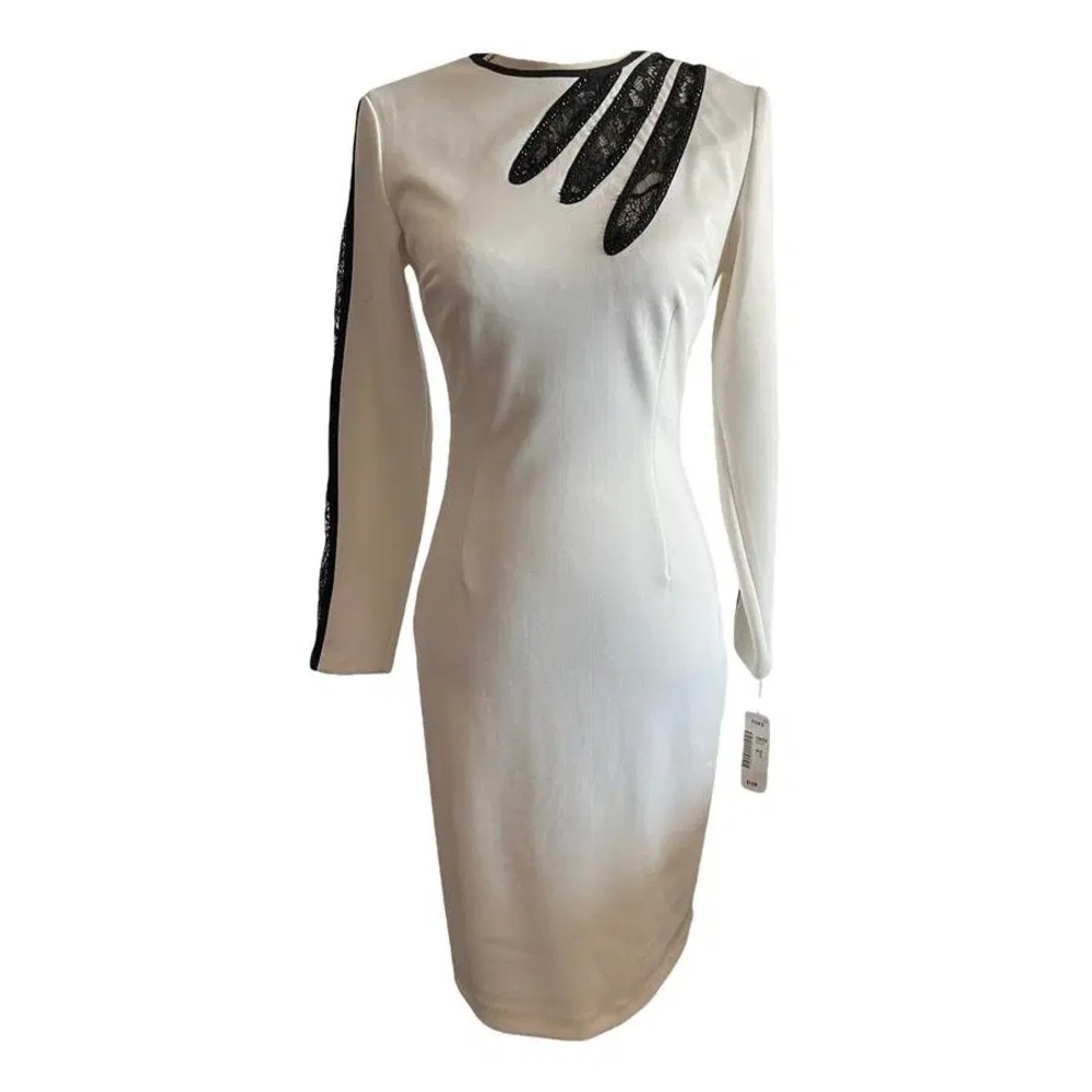 Alberto Makali Lace Mid-Length Cocktail Dress in White & Black NWT Size M